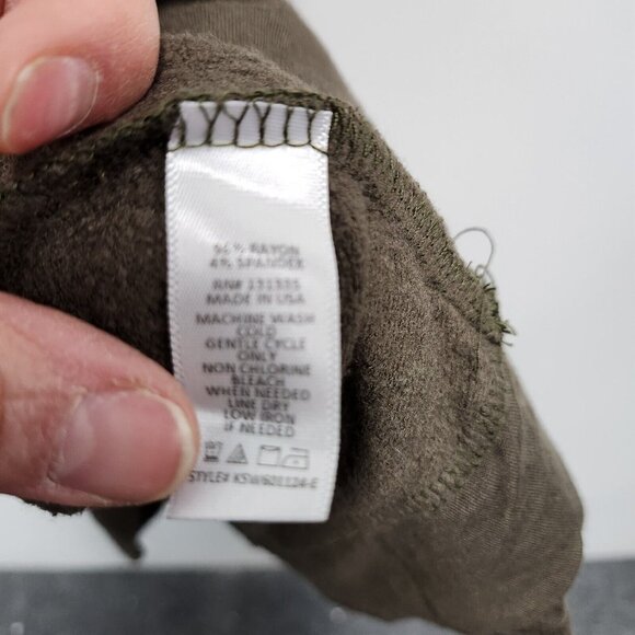 Evereve Peyton Jensen Womens Top Large Olive Green Soft Knit Lace Up Long Sleeve - Picture 4 of 7